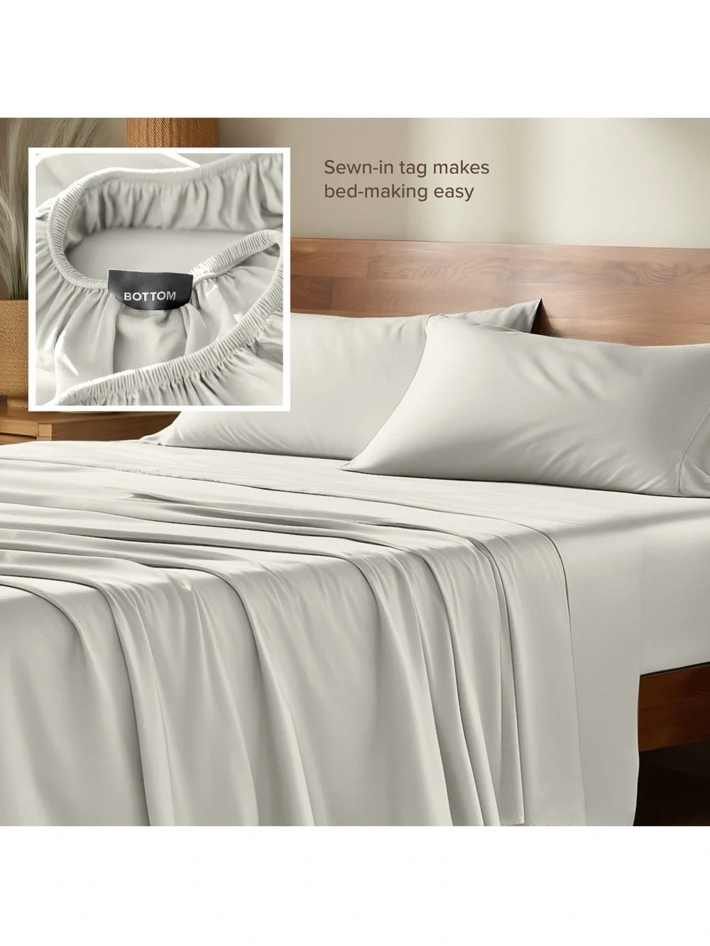 NWT Bare Home Queen Bamboo Rayon Sheet Set Cream 4 Pc Deep Pocket Cooling